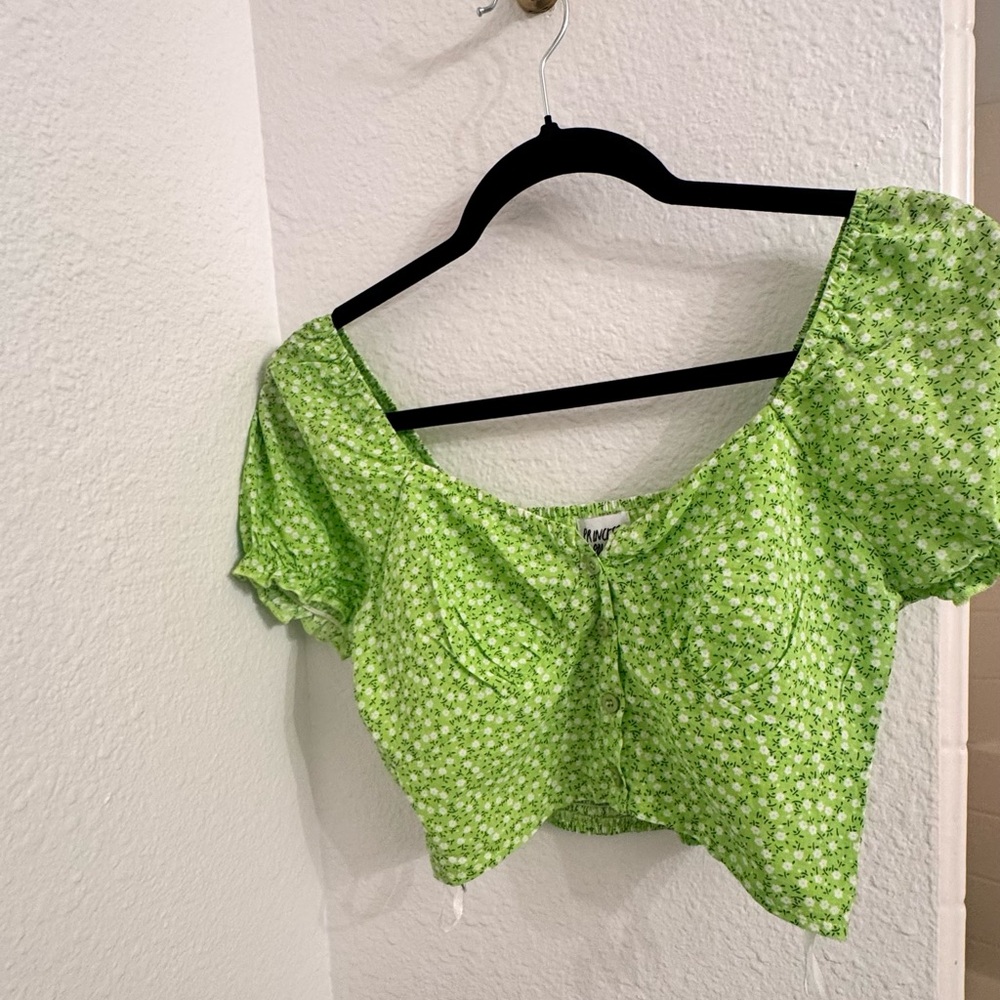 Princess Polly Green Floral Blouse